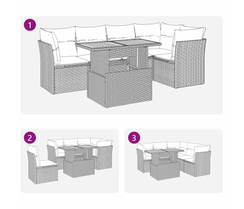 Set de muebles de jardín 6 pzas y cojines ratán sintético gris