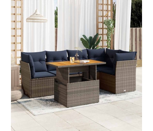 Set de muebles de jardín 6 pzas y cojines ratán sintético gris