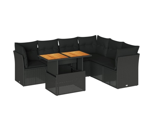 Set de sofás de jardín 7 pzas con cojines ratán sintético negro