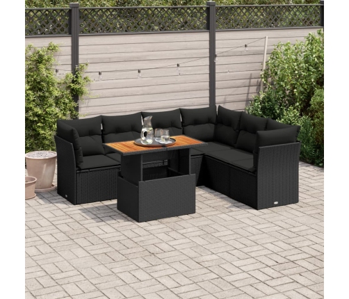 Set de sofás de jardín 7 pzas con cojines ratán sintético negro