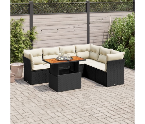 Set de sofás de jardín 7 pzas con cojines ratán sintético negro