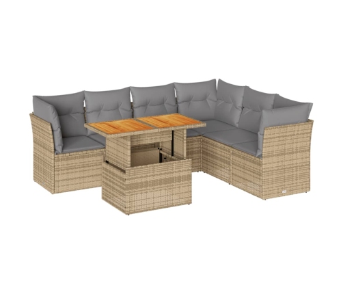 Set sofás de jardín 7 piezas y cojines ratán sintético beige