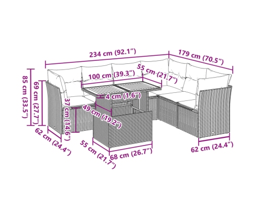 Set sofás de jardín 7 piezas y cojines ratán sintético beige