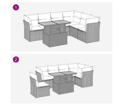 Set sofás de jardín 7 piezas y cojines ratán sintético beige