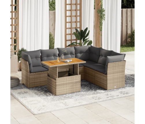 Set sofás de jardín 7 piezas y cojines ratán sintético beige