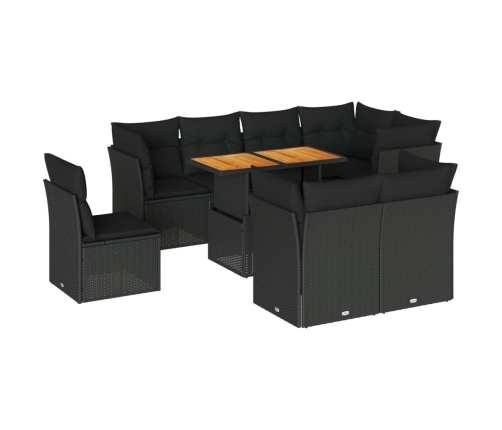 Set de sofás de jardín con cojines 9 pzas ratán sintético negro