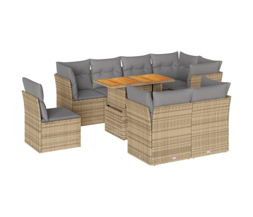 Set de sofás de jardín con cojines 9 pzas ratán sintético beige
