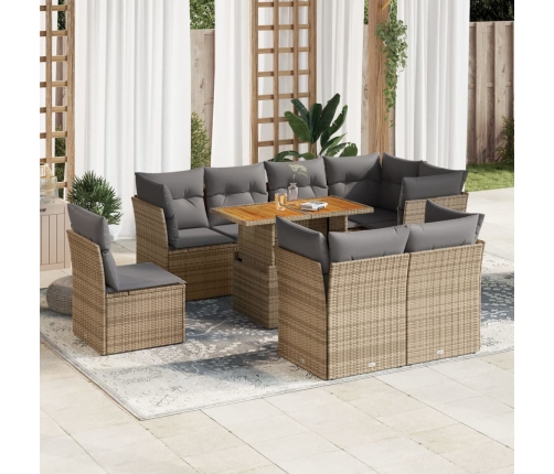Set de sofás de jardín con cojines 9 pzas ratán sintético beige