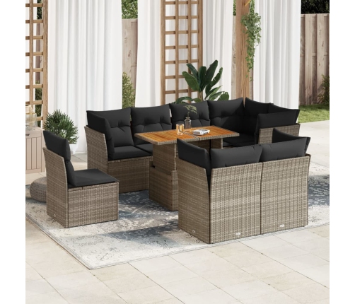 Set de sofás de jardín con cojines 9 pzas ratán sintético gris