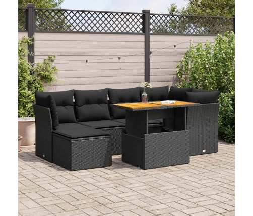 Set de sofás de jardín 7 pzas con cojines ratán sintético negro