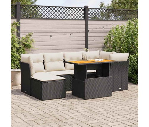 Set de sofás de jardín 7 pzas con cojines ratán sintético negro