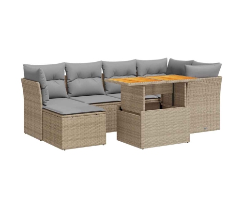 Set sofás de jardín 7 piezas y cojines ratán sintético beige