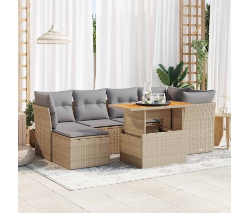 Set sofás de jardín 7 piezas y cojines ratán sintético beige