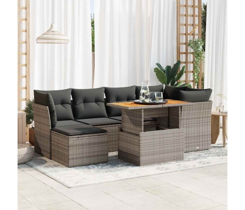 Set de sofás de jardín 7 pzas con cojines ratán sintético gris