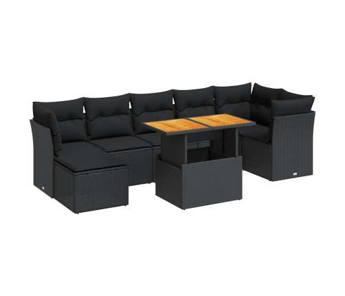 Set de sofás de jardín y cojines 8 piezas ratán sintético negro