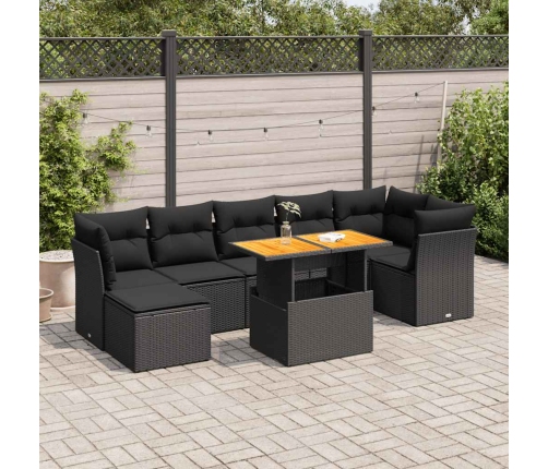 Set de sofás de jardín y cojines 8 piezas ratán sintético negro
