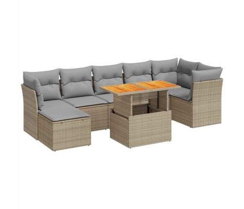 Set de sofás de jardín y cojines 8 piezas ratán sintético beige