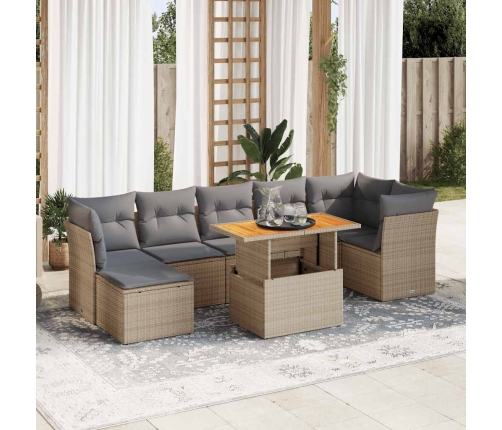 Set de sofás de jardín y cojines 8 piezas ratán sintético beige