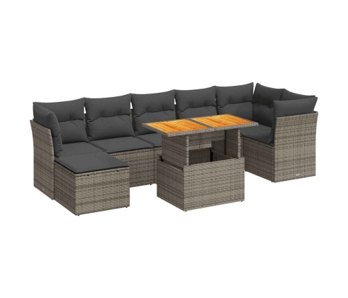 Set de sofás de jardín y cojines 8 piezas ratán sintético gris