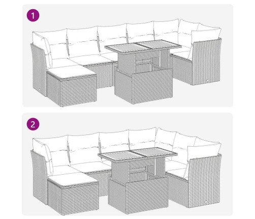 Set de sofás de jardín y cojines 8 piezas ratán sintético gris