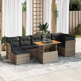 Set de sofás de jardín y cojines 8 piezas ratán sintético gris