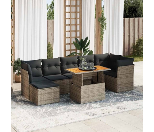Set de sofás de jardín y cojines 8 piezas ratán sintético gris