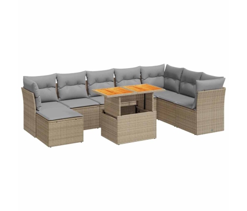 Set de sofás de jardín con cojines 9 pzas ratán sintético beige
