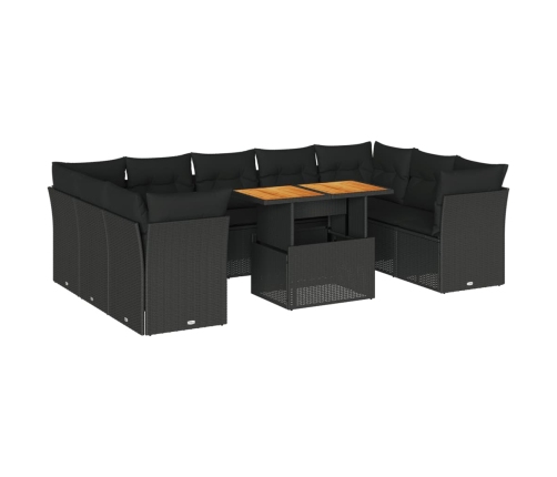 Set de sofás de jardín y cojines 10 pzas ratán sintético negro