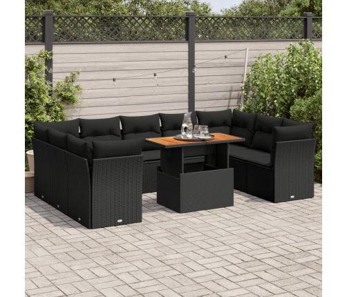 Set de sofás de jardín y cojines 10 pzas ratán sintético negro