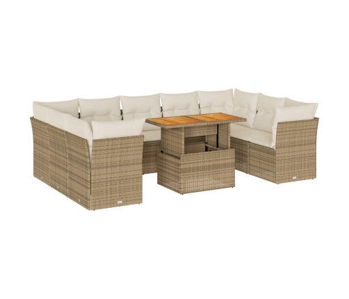 Juego de sofás jardín con cojines beige 10 pzas ratán sintético