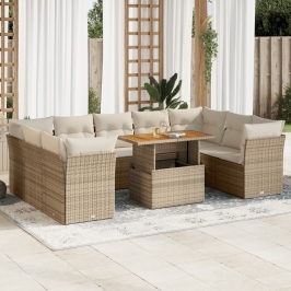 Juego de sofás jardín con cojines beige 10 pzas ratán sintético