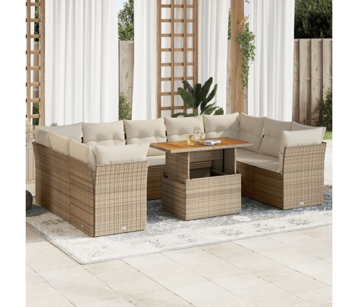 Juego de sofás jardín con cojines beige 10 pzas ratán sintético