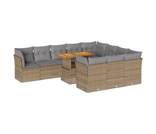Set de sofás de jardín 11pzas con cojines ratán sintético beige