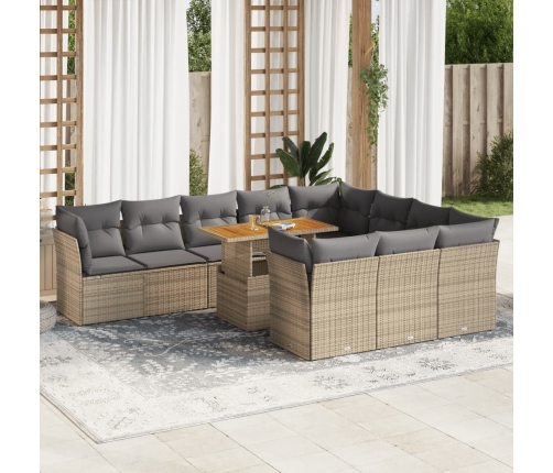 Set de sofás de jardín 11pzas con cojines ratán sintético beige