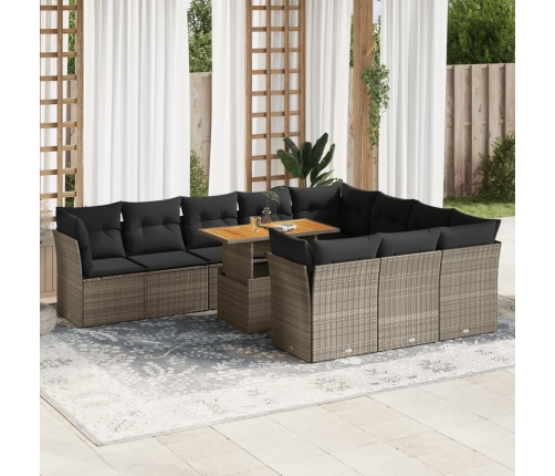 Set de sofás de jardín 11 pzas y cojines ratán sintético gris