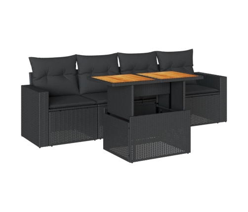 Set de muebles de jardín 5 pzas y cojines ratán sintético negro