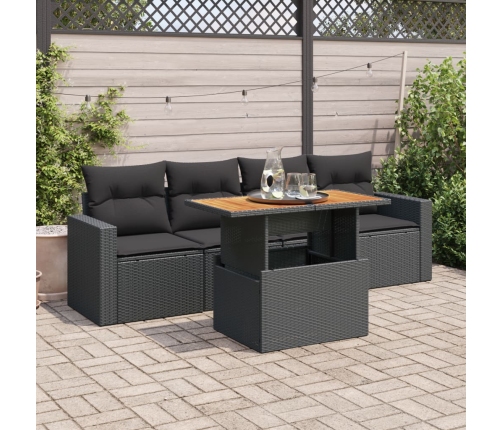 Set de muebles de jardín 5 pzas y cojines ratán sintético negro