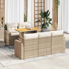 Juego de sofás jardín con cojines 6 pzas ratán sintético beige
