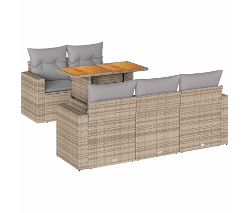 Juego de sofás jardín con cojines 6 pzas ratán sintético beige