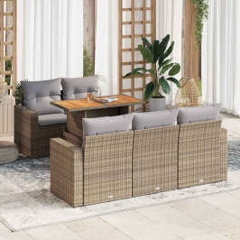 Juego de sofás jardín con cojines 6 pzas ratán sintético beige