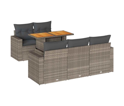 Set de muebles de jardín 6 pzas y cojines ratán sintético gris