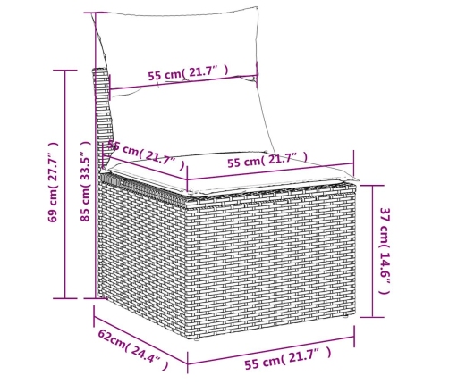 Set de muebles de jardín 6 pzas y cojines ratán sintético gris