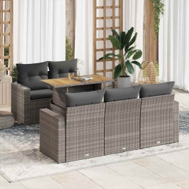 Set de muebles de jardín 6 pzas y cojines ratán sintético gris