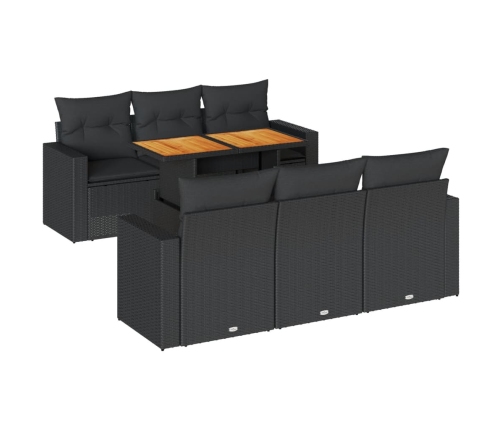 Set de sofás de jardín 7 pzas con cojines ratán sintético negro