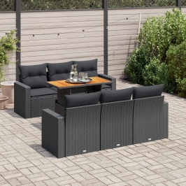Set de sofás de jardín 7 pzas con cojines ratán sintético negro