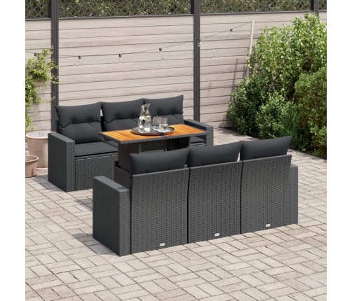 Set de sofás de jardín 7 pzas con cojines ratán sintético negro