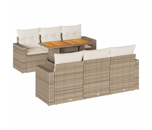 Set sofás de jardín 7 piezas y cojines ratán sintético beige