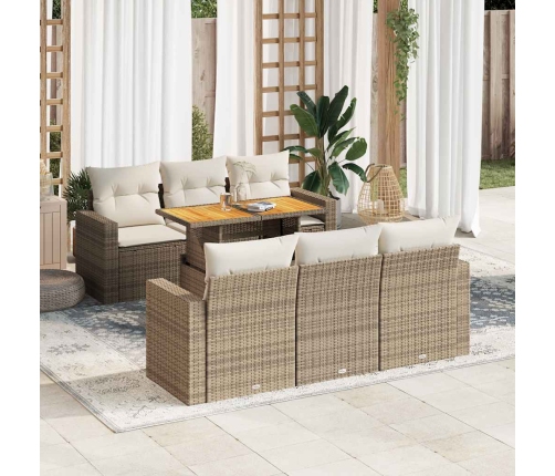 Set sofás de jardín 7 piezas y cojines ratán sintético beige