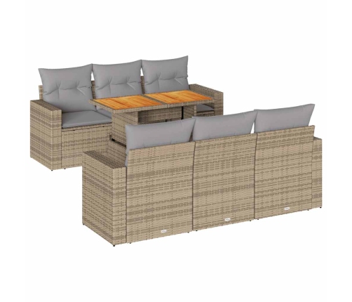 Set sofás de jardín 7 piezas y cojines ratán sintético beige