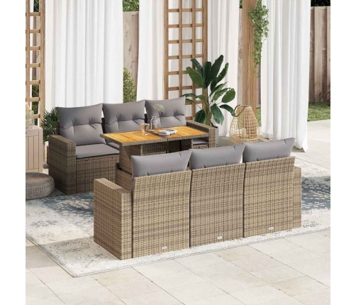 Set sofás de jardín 7 piezas y cojines ratán sintético beige